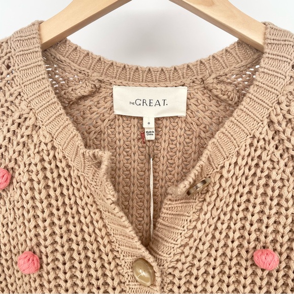 NWT The Great. Bobble Fisherman Knit Cardigan in Sand and Berry Size 0 - Picture 6 of 11